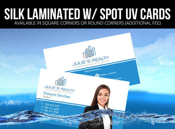 Julies Realty Business Cards: 16pt Silk Laminated with Spot UV