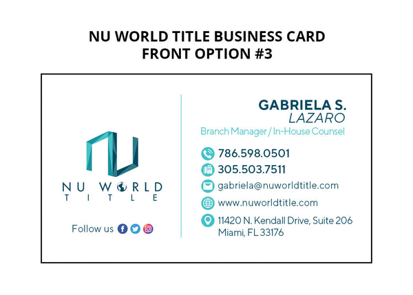 Nu World Title Business Cards: 16pt Silk Laminated with Spot UV