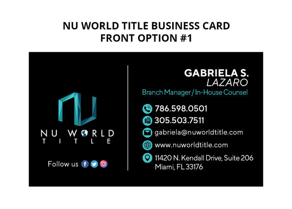 Nu World Title Business Cards: 16pt Silk Laminated with Spot UV