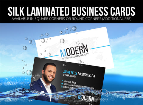 Modern International Realty Business Cards: 16pt Silk Laminated